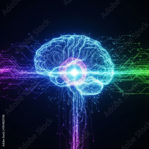 Advanced neural interface displaying intricate data streams, enhancing cognitive functions in a sophisticated professional environment, complex analysis, data stream, immersive experience