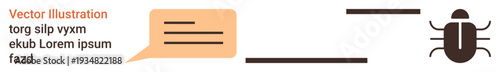 Cybersecurity, online safety, information breaches, digital threats, malware detection, data security. Chat bubble with text linking to a bug icon. Cybersecurity and online safety