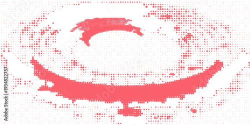 Circular Halftone Pattern Concentric Circles Frame Vector Red Black Colour Abstract Background. Mod Minimalist Art Half Tone Graphics Rippled Structure. Retro Futurism Technology Art Illustration