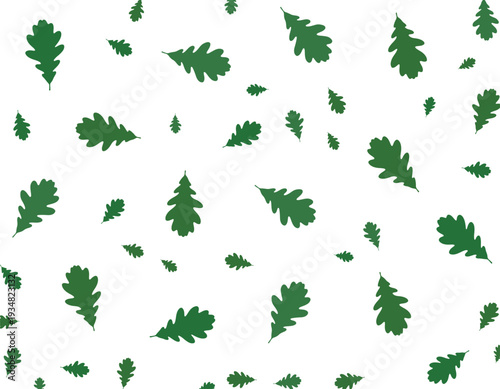 Falling green leaves scattered across the frame from above in a chaotic pattern