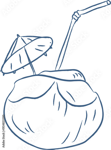 Coconut Drink With Straw Sketch