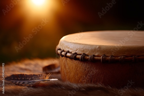 Warm light bathes a handcrafted drum
