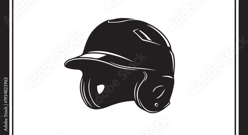 Black Baseball Helmet Illustration on White Background Profile View