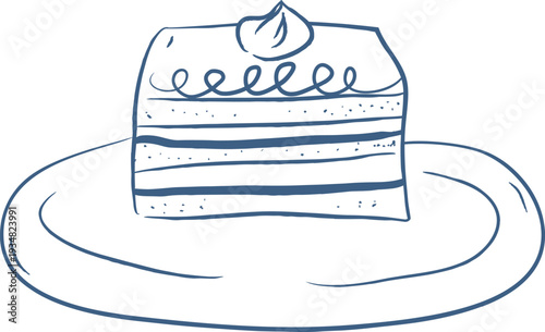 Cake Slice On Plate Sketch