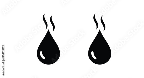 Two black water droplets with wisps a striking silhouette