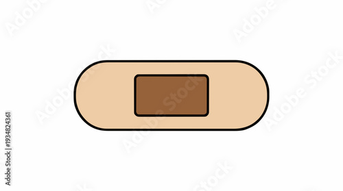 Simple Bandage Illustration Featuring Light Tan Adhesive Strip and Brown Gauze Pad on White Background Neutral Healthcare Concept