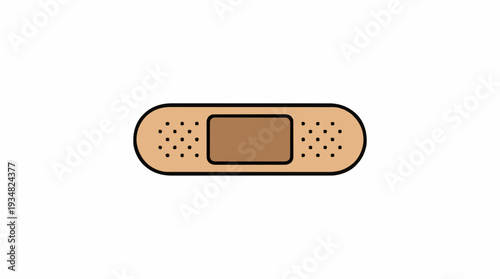 Simple Illustration Of A Band Aid With A Brown Square Pad Centered On A White Background
