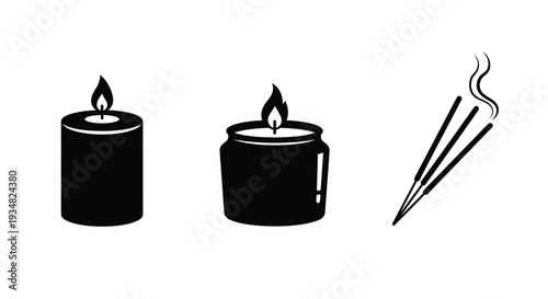 Black candles and incense sticks depicted in a stark silhouette