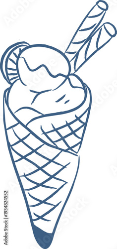 Ice Cream Cone With Wafer Roll Sketch