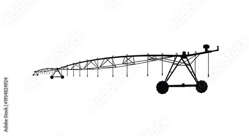 Center pivot irrigation system against a white background silhouette