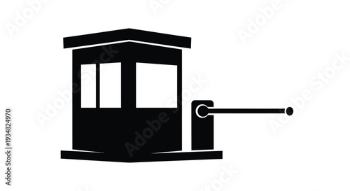 Simple black guard booth with barrier arm a stark silhouette