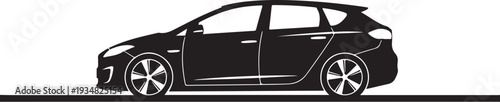 Black Car Silhouette on White Background Side View Profile