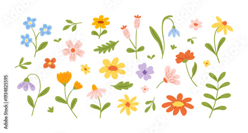 Doodle set of hand-drawn flowers