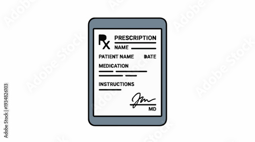 Digital Prescription Form on Tablet Screen Showing Medical Information and Doctor's Signature in a Clean White Background