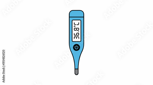 Light Blue Digital Thermometer Displays 36.8 Degrees Celsius Isolated on White Background Healthcare and Medical Concept