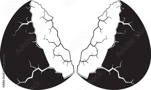 Cracked black and white abstract symmetrical design concept art