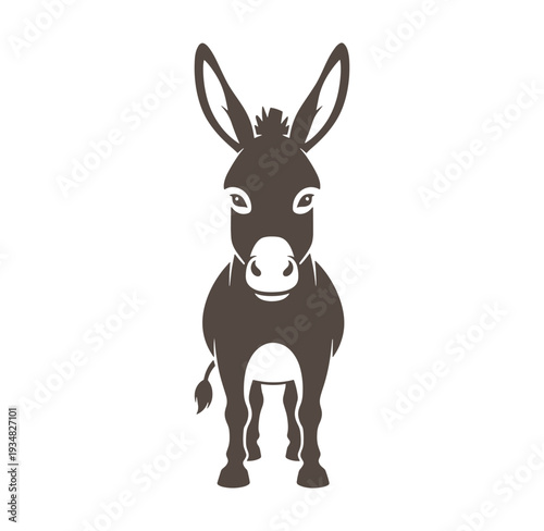A brown donkey standing and looking straight ahead with large ears  simple illustration