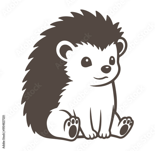 A cute cartoon hedgehog sitting on the ground looking happy and friendly