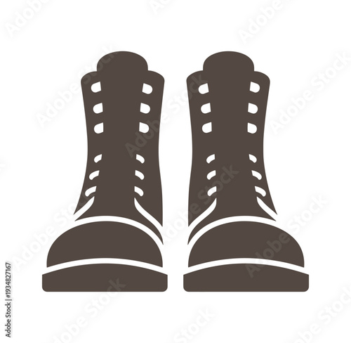Brown boots with laces and white details on white background