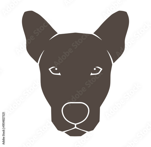 brown dog head with big ears and nose in simple style  animal face