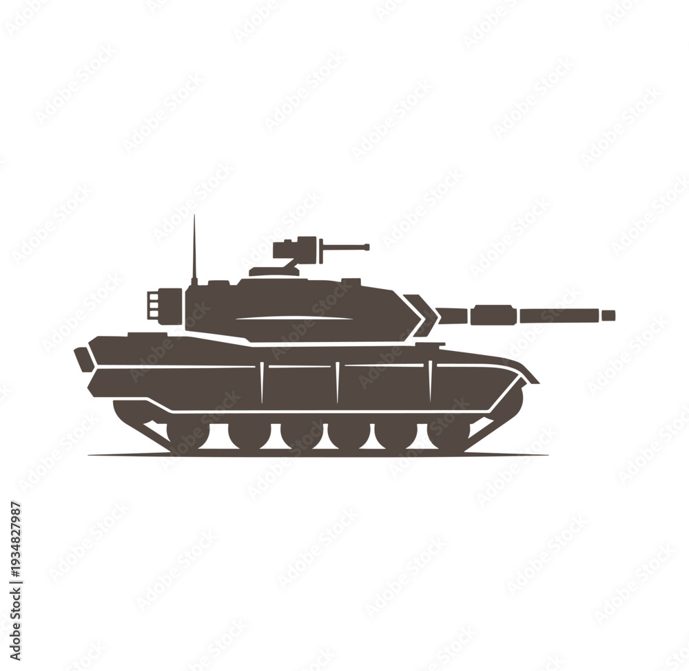 Fototapeta premium Brown military tank with long gun barrel on white background