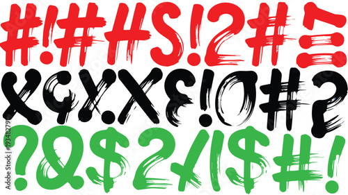 Vibrant Hand-Drawn Brush Stroke Symbols and Punctuation Marks Collection for Expressive Design