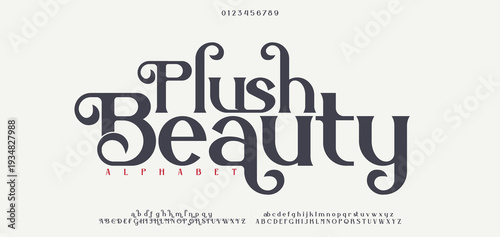 Plush Beauty Elegant Font, luxury, wedding, modern, beauty font. Classic Lettering Minimal Fashion Designs. Typography modern serif fonts regular decorative vintage concept. vector illustration 