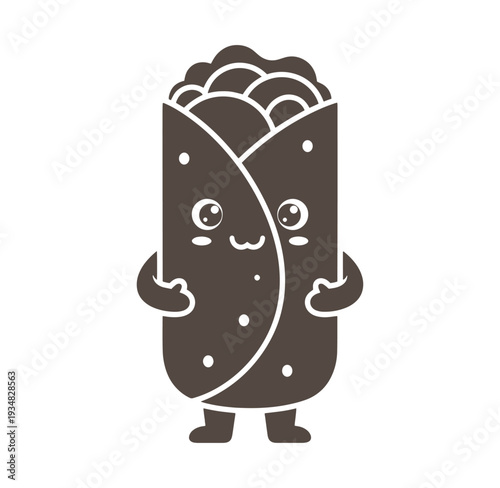 Cute cartoon burrito with smiling face and arms  food character