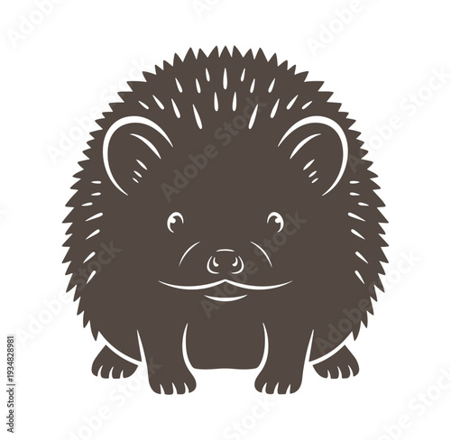 cute cartoon hedgehog with spikes and smiling face standing alone
