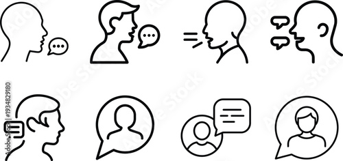 Icons of people talking and thinking, representing dialogue, ideas and opinions.