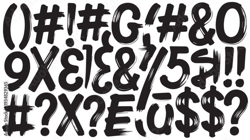 Hand-Drawn Brush Stroke Typography Elements and Punctuation Marks Collection for Creative Design Projects