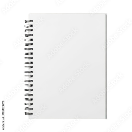 A blank spiral notebook on a white background isolated on white background