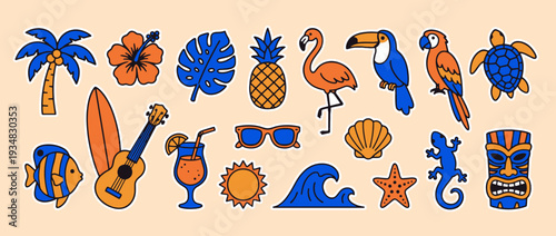 Tropical Paradise: A vibrant collage of tropical elements, meticulously arranged to capture the essence of a sun-kissed getaway.