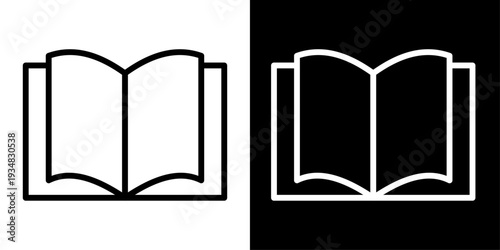 Open book icon in outline style showing pages spread, representing education, reading, knowledge, study, learning resources and academic content.