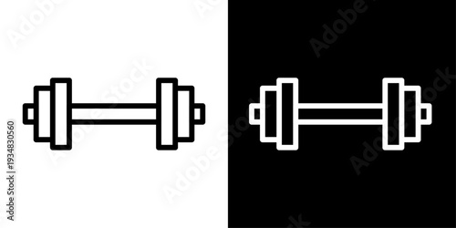 Dumbbell icon in outline style representing gym workout, weightlifting exercise, bodybuilding training, strength fitness and healthy lifestyle activity.
