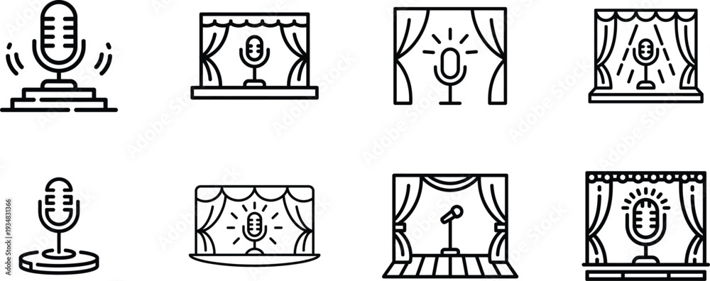 Naklejka premium Microphone Icons Set - Singing, Podcasting, and Performance Symbols
