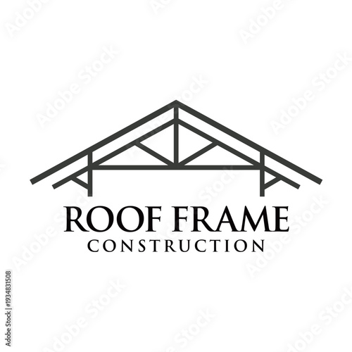 Modern roof frame logo vector featuring a clean structural roof outline with geometric framing elements, representing construction, roofing, architecture, and real estate services, isolated on white b