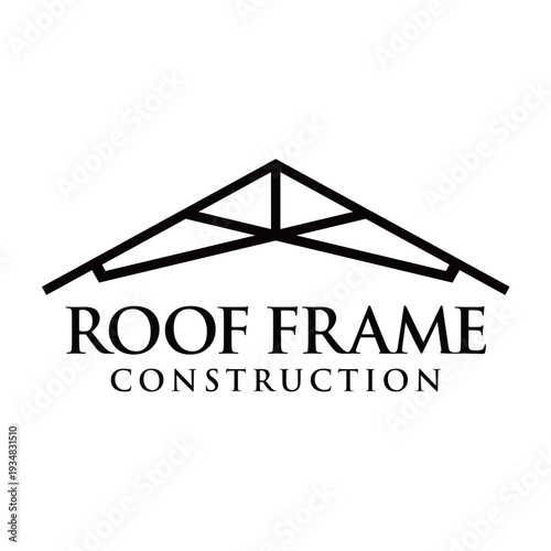 Modern roof frame logo vector featuring a clean structural roof outline with geometric framing elements, representing construction, roofing, architecture, and real estate services, isolated on white b