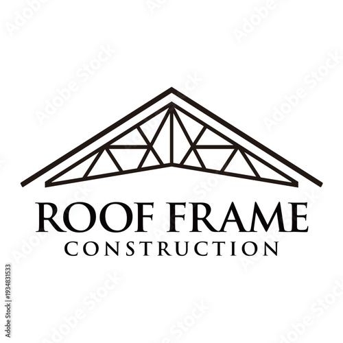 Modern roof frame logo vector featuring a clean structural roof outline with geometric framing elements, representing construction, roofing, architecture, and real estate services, isolated on white b