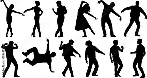 dancing people silhouettes vector collection on white background