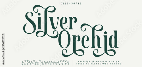 Silver Orchid Elegant luxury abstract wedding fashion logo font alphabet. Minimal classic urban fonts for logo, brand etc. Typography typeface uppercase lowercase and number. vector illustration