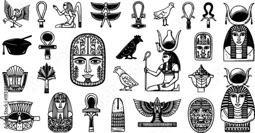 Collection of iconic ancient Egyptian symbols and artifacts