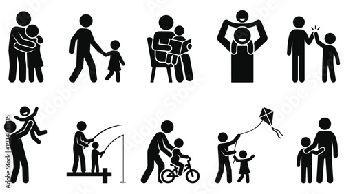 Father and Child Icons: Family Bonding, Activities, and Love