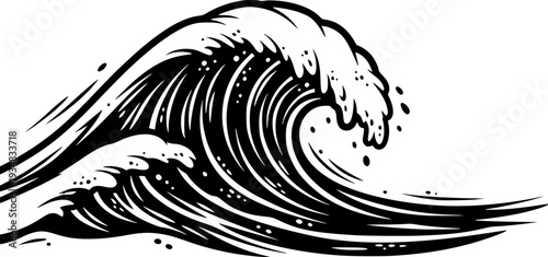 Dynamic black and white ocean wave graphic representing powerful sea movement and natural force