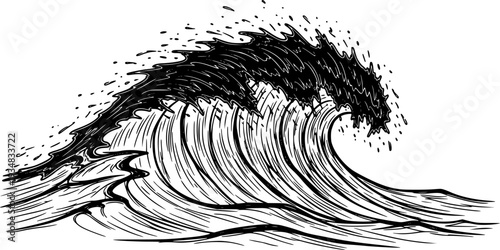 Dynamic black and white ocean wave graphic representing powerful sea movement and natural force