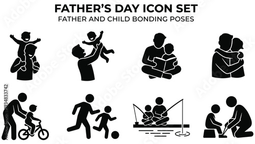 Father's Day Icon Set: Father and Child Bonding Poses Silhouette