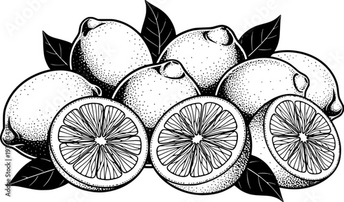 Fresh lemons with green leaves 