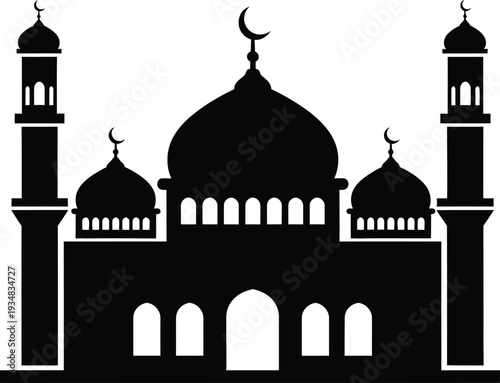 Silhouette of a mosque with domes and minarets