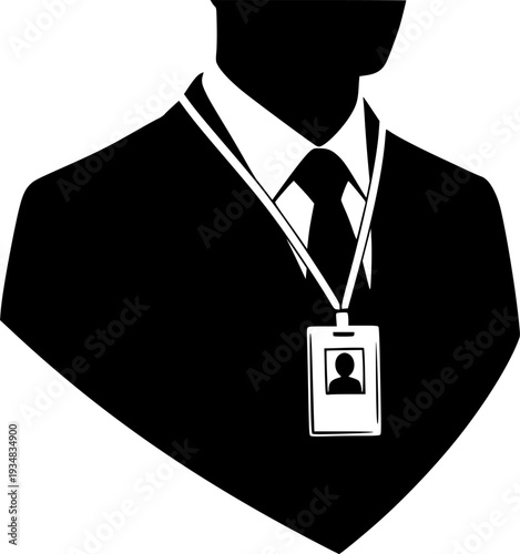 Professional silhouette wearing an identification badge representing staff or event participant for business and security concepts and corporate identity