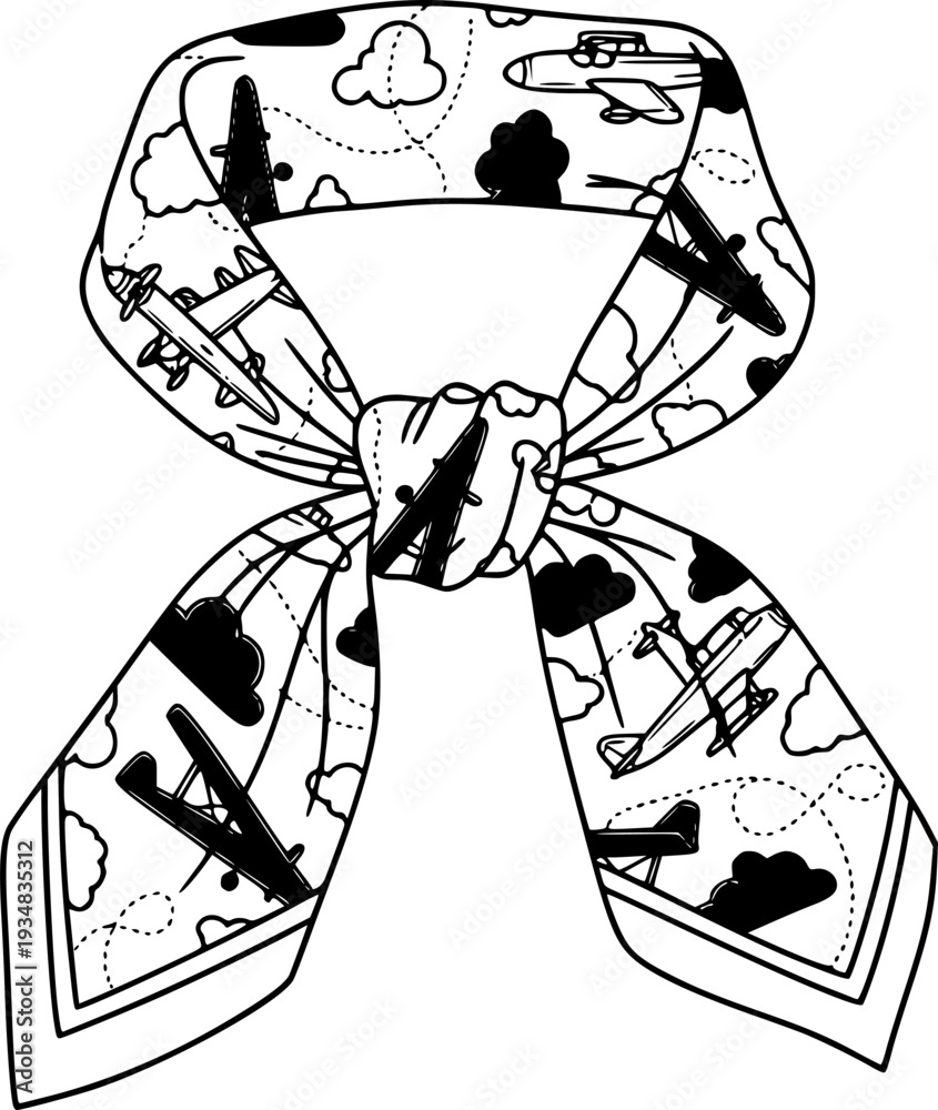 Obraz premium Stylish tied scarf with an adventurous airplane pattern